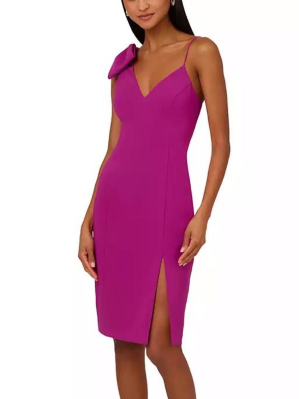 Adrianna by Adrianna Papell 12 Women's Stretch Crepe Fuchsia Bow Strap Dress